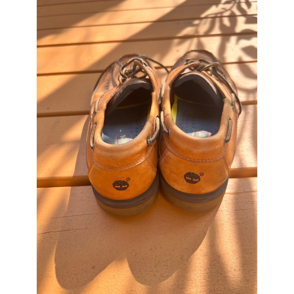 Timberland Mens Tan Brown Leather Boat Shoes Nautical Signal Flag Loafers - Picture 4 of 9